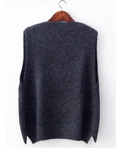 Women's Boxy Solid Color Low V Neck Marled Knitted Sweater Vest Tops Dark Grey $13.12 Sweaters