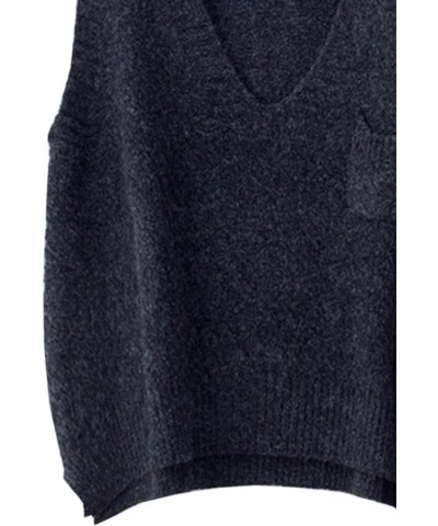 Women's Boxy Solid Color Low V Neck Marled Knitted Sweater Vest Tops Dark Grey $13.12 Sweaters