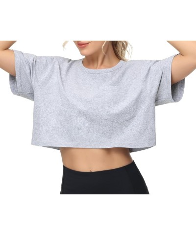 Women's Workout Crop Tops Short Sleeve Boxy Oversized T-Shirts with Pockets Heather Grey $13.43 T-Shirts