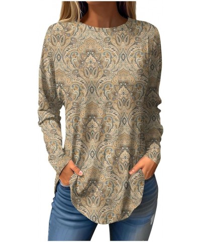 Long Sleeve Shirts For Women,Women'S Casaual Print Tunic Trendy Crewneck Long Blouse Tops For Leggings 2-khaki $5.87 Underwear