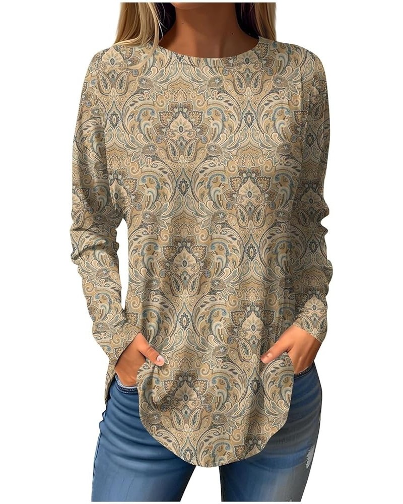 Long Sleeve Shirts For Women,Women'S Casaual Print Tunic Trendy Crewneck Long Blouse Tops For Leggings 2-khaki $5.87 Underwear