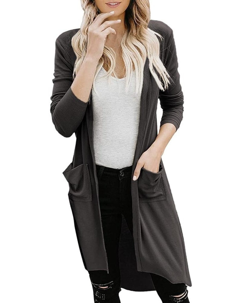 Women's Long Sleeve Print Open Front Cardigan with Pockets Knit Sweater Grey $11.00 Sweaters