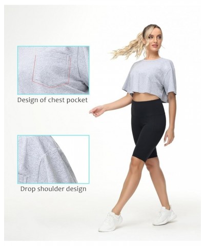 Women's Workout Crop Tops Short Sleeve Boxy Oversized T-Shirts with Pockets Heather Grey $13.43 T-Shirts