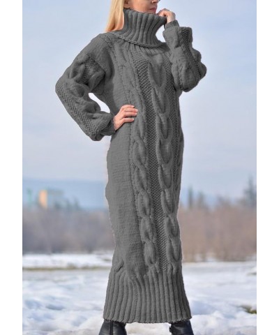 Women's Casual Turtleneck Pullover Sweater Dress Loose Long Sleeve Ankle Length Chunky Cable Knit Dresses Grey $32.39 Sweaters