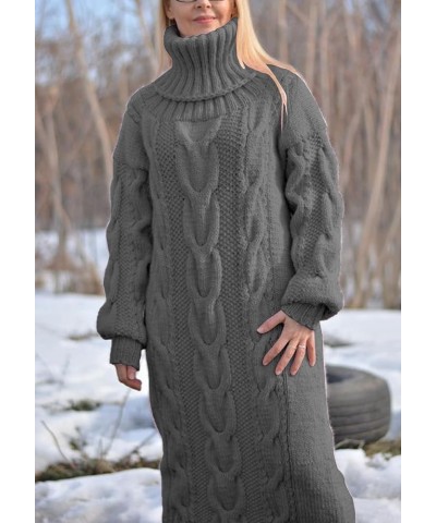 Women's Casual Turtleneck Pullover Sweater Dress Loose Long Sleeve Ankle Length Chunky Cable Knit Dresses Grey $32.39 Sweaters