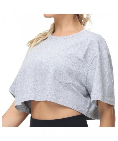 Women's Workout Crop Tops Short Sleeve Boxy Oversized T-Shirts with Pockets Heather Grey $13.43 T-Shirts