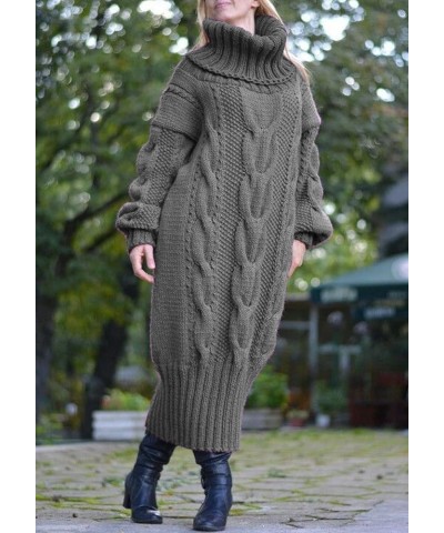 Women's Casual Turtleneck Pullover Sweater Dress Loose Long Sleeve Ankle Length Chunky Cable Knit Dresses Grey $32.39 Sweaters