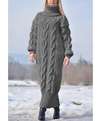 Women's Casual Turtleneck Pullover Sweater Dress Loose Long Sleeve Ankle Length Chunky Cable Knit Dresses Grey $32.39 Sweaters