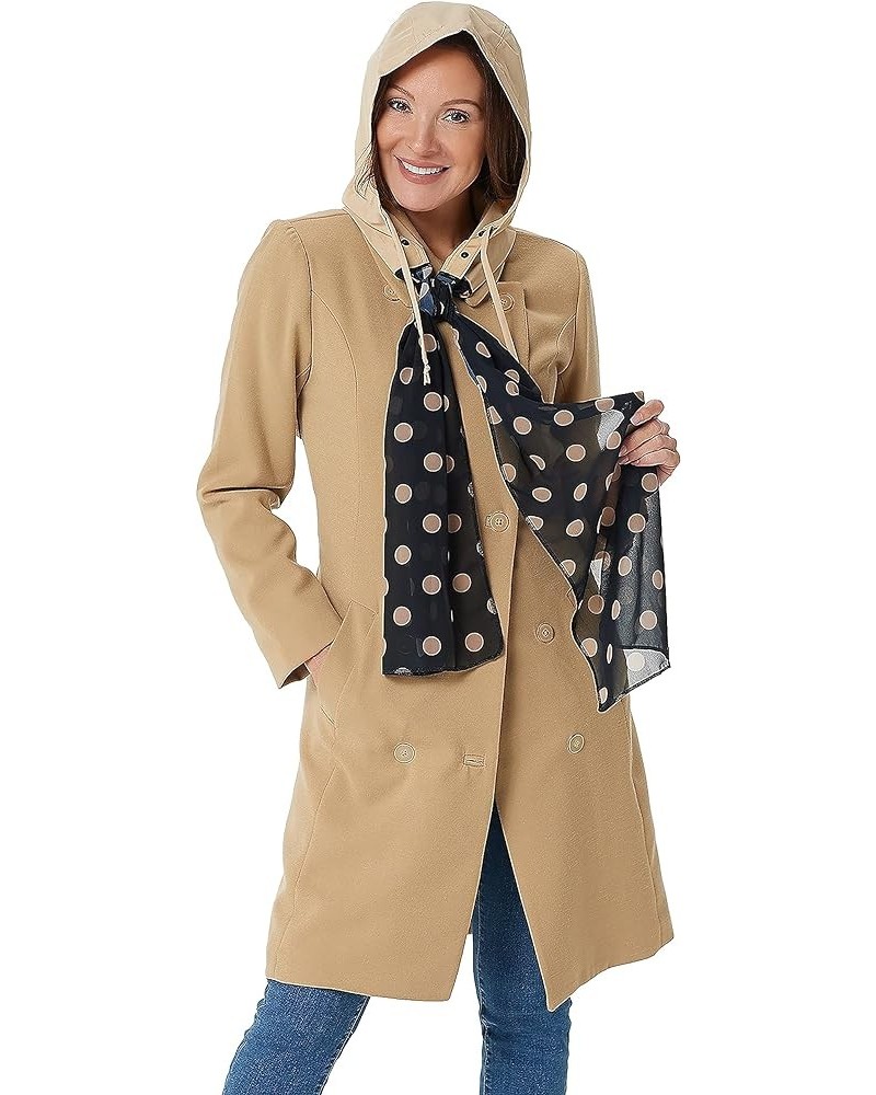 Packable Rain Hood With Chiffon Scarf Water Resistant Rain Bonnet - Black Taupe Dot $13.50 Coats