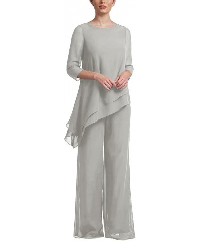 Mother of The Bride Pants Suits Chiffon 2 Piece Outfit Mother of The Groom Pant Suits Grandmother Formal Jumpsuit Silver $31....