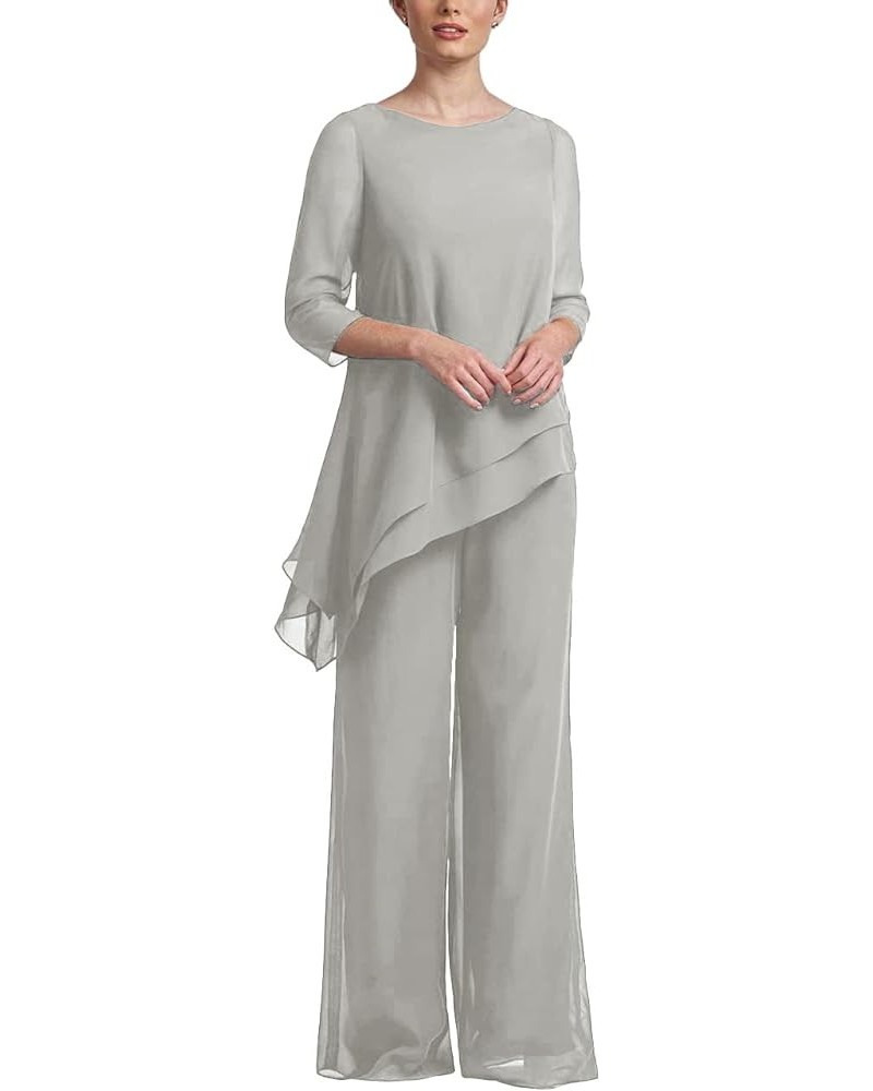 Mother of The Bride Pants Suits Chiffon 2 Piece Outfit Mother of The Groom Pant Suits Grandmother Formal Jumpsuit Silver $31....