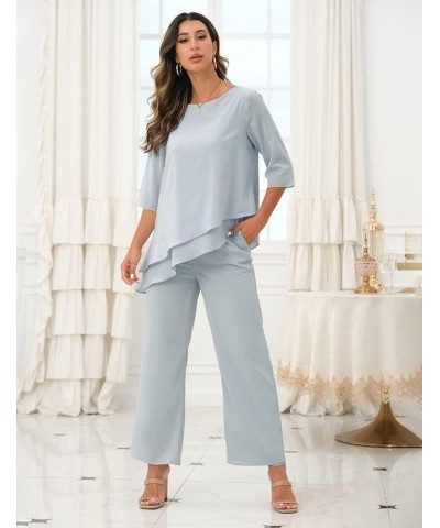 Mother of The Bride Pants Suits Chiffon 2 Piece Outfit Mother of The Groom Pant Suits Grandmother Formal Jumpsuit Silver $31....