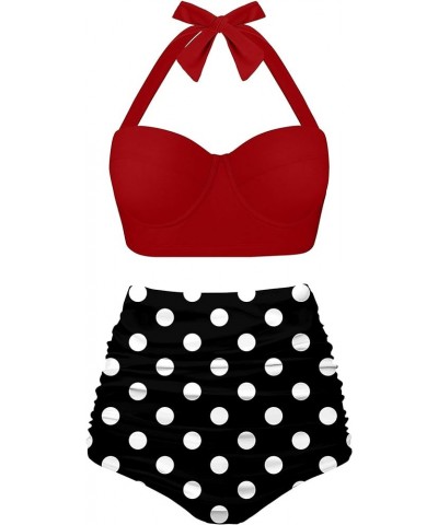 Women's Halter Bikinis High Waist Bikini Bottom Two Piece Bathing Suit 1red Dot $21.59 Swimsuits