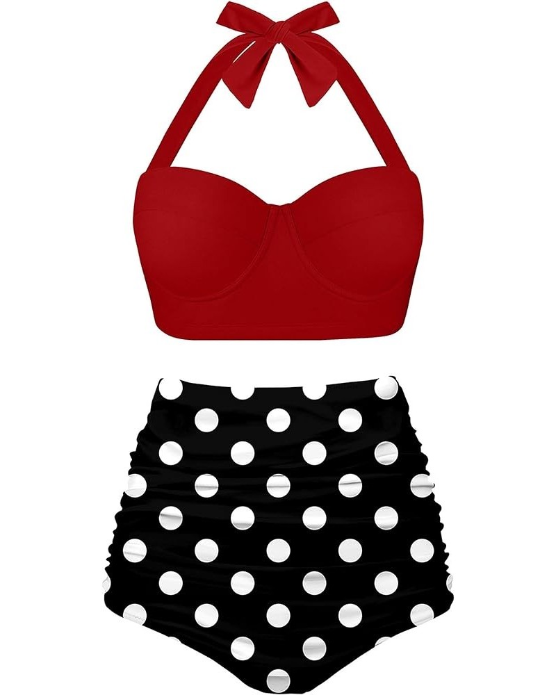 Women's Halter Bikinis High Waist Bikini Bottom Two Piece Bathing Suit 1red Dot $21.59 Swimsuits