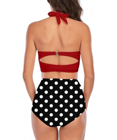 Women's Halter Bikinis High Waist Bikini Bottom Two Piece Bathing Suit 1red Dot $21.59 Swimsuits