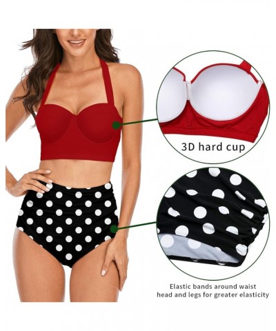 Women's Halter Bikinis High Waist Bikini Bottom Two Piece Bathing Suit 1red Dot $21.59 Swimsuits