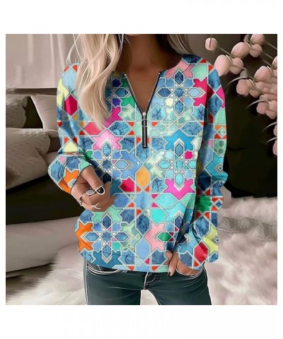 Womens Quarter Zip Pullover Lightweight Graphic Sweatshirt Fall Floral Vintage Clothes Casual Oversized Outfits A-light Blue ...