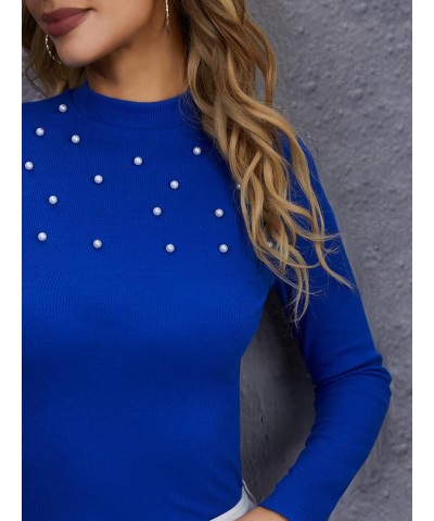 Women's Puff Long Sleeve Stand Collar Keyhole Back Slim Fitted Elegant Blouse Royal Blue $16.32 Blouses