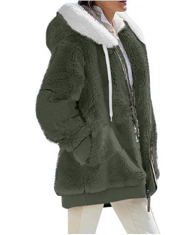 Womens 2023 Winter Fuzzy Fleece Jacket Hooded Color Block Patchwork Cardigan Coats Outerwear wit 09-army Green $13.15 Jackets