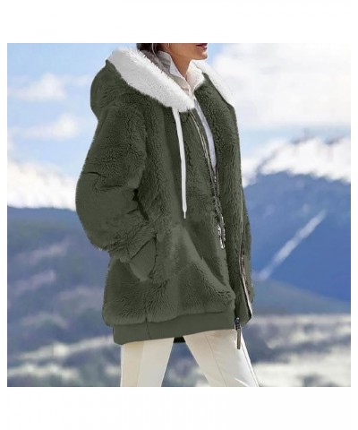 Womens 2023 Winter Fuzzy Fleece Jacket Hooded Color Block Patchwork Cardigan Coats Outerwear wit 09-army Green $13.15 Jackets