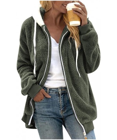 Womens 2023 Winter Fuzzy Fleece Jacket Hooded Color Block Patchwork Cardigan Coats Outerwear wit 09-army Green $13.15 Jackets