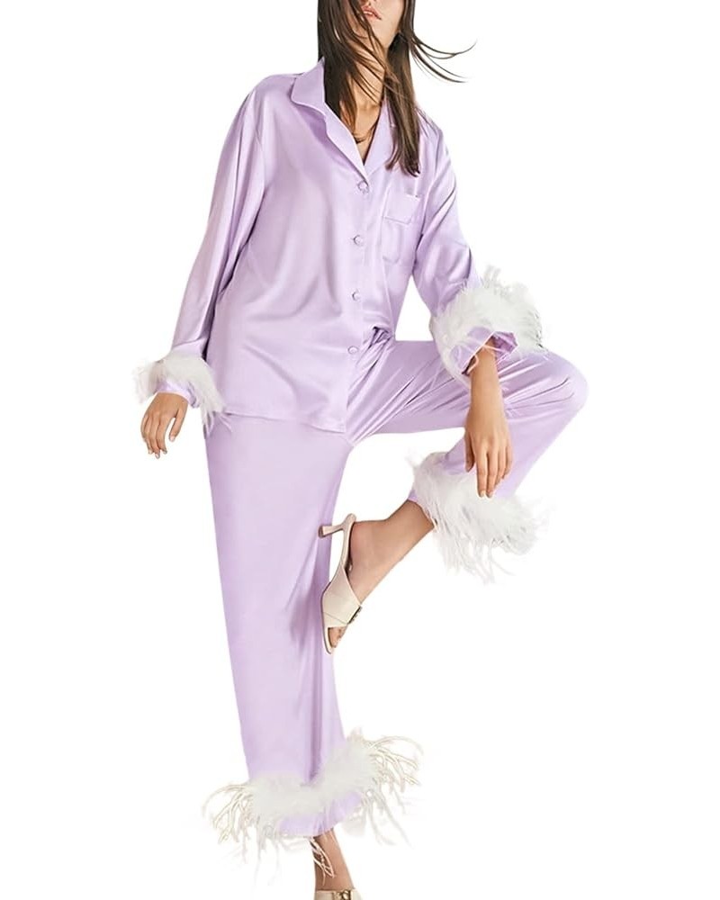 Silk Pajamas for Women Sexy Pajama Womens Pajama Sets Shorts Nightgowns Lounge Sets 2 Piece Outfits C-purple $19.17 Sleep & L...