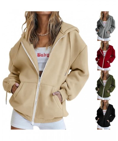 Womens Full Zip Up Hoodies TeenGirls Oversized Sweatshirt Y2K Cute Fall Tops Casual Drawstring Jacket with Pockets 05-army Gr...