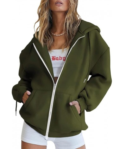 Womens Full Zip Up Hoodies TeenGirls Oversized Sweatshirt Y2K Cute Fall Tops Casual Drawstring Jacket with Pockets 05-army Gr...