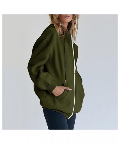 Womens Full Zip Up Hoodies TeenGirls Oversized Sweatshirt Y2K Cute Fall Tops Casual Drawstring Jacket with Pockets 05-army Gr...