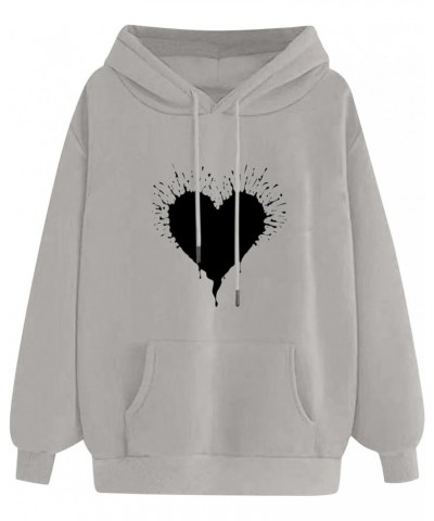 Hooded Sweatshirts Women Cute Heart Print Pull On Tops Fashion 2023 Teen Girl Outfits Clothes Hoodies Pullover Tops 05 Gray $...