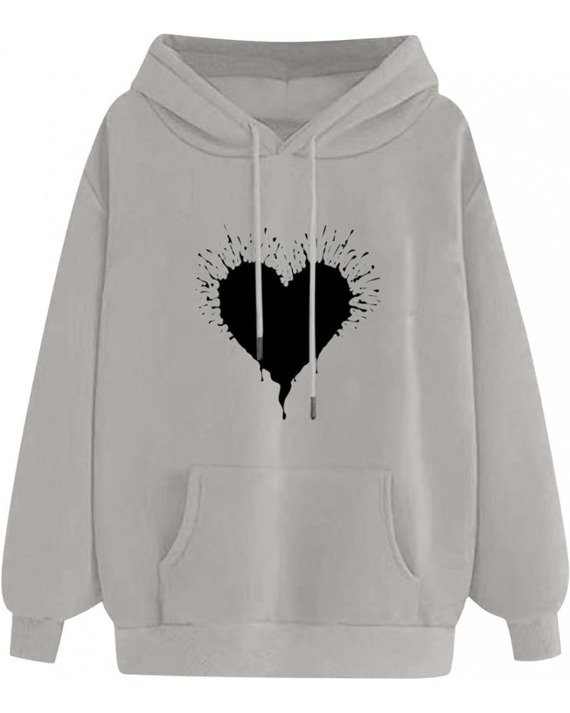 Hooded Sweatshirts Women Cute Heart Print Pull On Tops Fashion 2023 Teen Girl Outfits Clothes Hoodies Pullover Tops 05 Gray $...