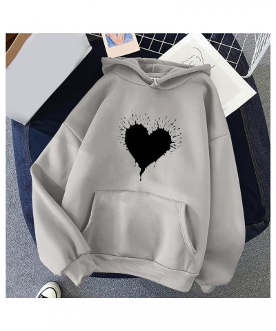 Hooded Sweatshirts Women Cute Heart Print Pull On Tops Fashion 2023 Teen Girl Outfits Clothes Hoodies Pullover Tops 05 Gray $...