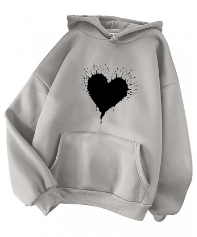 Hooded Sweatshirts Women Cute Heart Print Pull On Tops Fashion 2023 Teen Girl Outfits Clothes Hoodies Pullover Tops 05 Gray $...