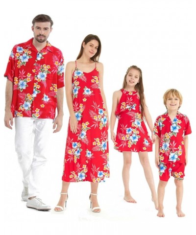 Matchable Family Hawaiian Luau Men Women Girl Boy Clothes in Hibiscus Red Women Women Short Poncho $7.67 Tops