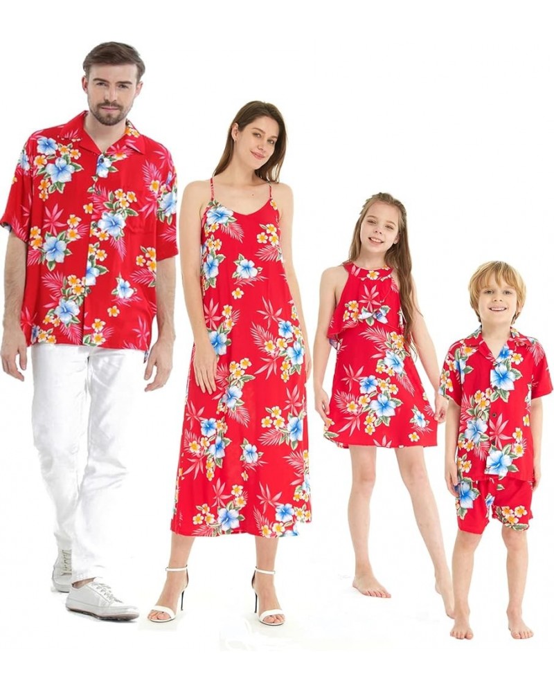 Matchable Family Hawaiian Luau Men Women Girl Boy Clothes in Hibiscus Red Women Women Short Poncho $7.67 Tops