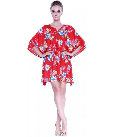 Matchable Family Hawaiian Luau Men Women Girl Boy Clothes in Hibiscus Red Women Women Short Poncho $7.67 Tops