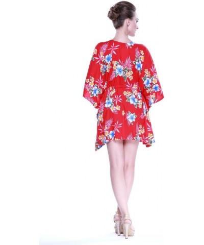 Matchable Family Hawaiian Luau Men Women Girl Boy Clothes in Hibiscus Red Women Women Short Poncho $7.67 Tops