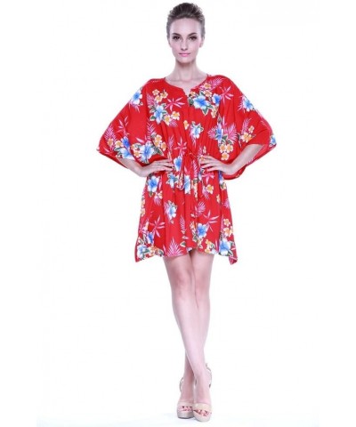 Matchable Family Hawaiian Luau Men Women Girl Boy Clothes in Hibiscus Red Women Women Short Poncho $7.67 Tops