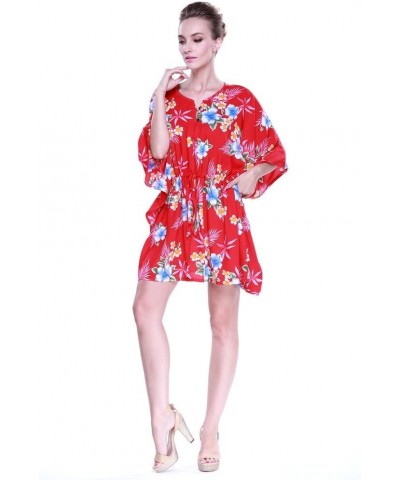 Matchable Family Hawaiian Luau Men Women Girl Boy Clothes in Hibiscus Red Women Women Short Poncho $7.67 Tops