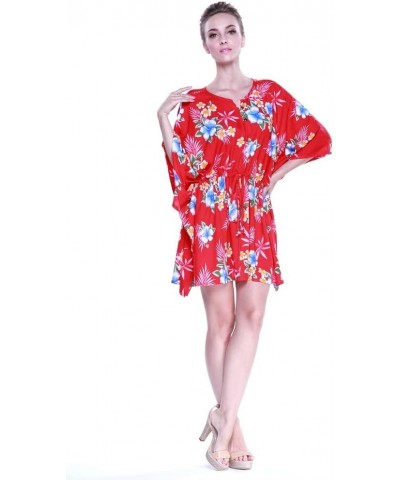 Matchable Family Hawaiian Luau Men Women Girl Boy Clothes in Hibiscus Red Women Women Short Poncho $7.67 Tops