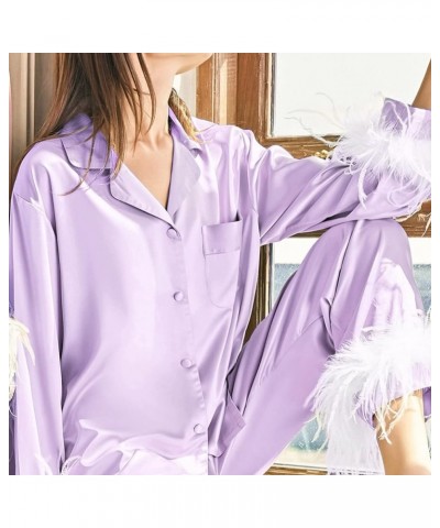 Silk Pajamas for Women Sexy Pajama Womens Pajama Sets Shorts Nightgowns Lounge Sets 2 Piece Outfits C-purple $19.17 Sleep & L...