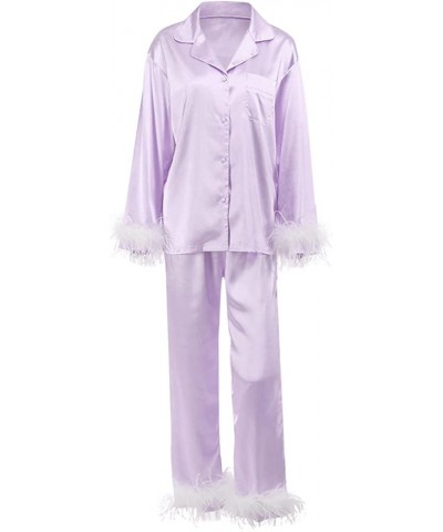 Silk Pajamas for Women Sexy Pajama Womens Pajama Sets Shorts Nightgowns Lounge Sets 2 Piece Outfits C-purple $19.17 Sleep & L...