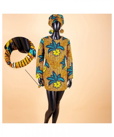 Dashiki for Women Ankara Shirt Tops with Turban Headwrap Earrings + Bracelet Four Pieces Set 713 Long Sleeves $21.17 Suits