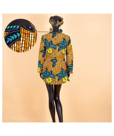 Dashiki for Women Ankara Shirt Tops with Turban Headwrap Earrings + Bracelet Four Pieces Set 713 Long Sleeves $21.17 Suits