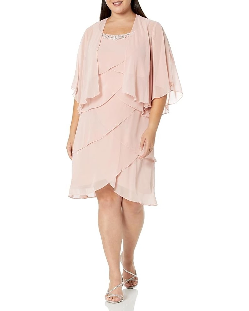 Women's Plus Size Chiffon Tier Jacket Dress with Beaded Neckline Faded Rose Tier $42.40 Dresses