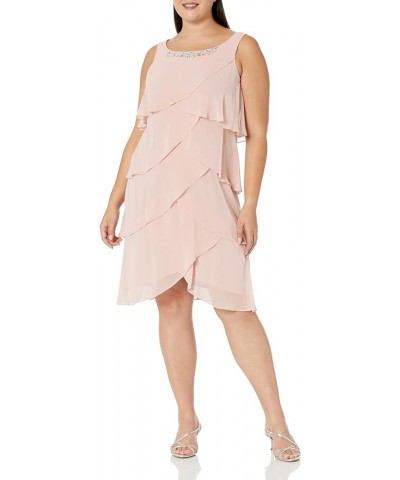 Women's Plus Size Chiffon Tier Jacket Dress with Beaded Neckline Faded Rose Tier $42.40 Dresses