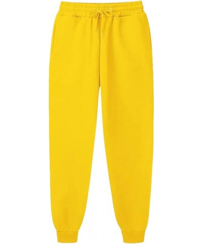 Womens Stretch Pants Elastic Waist Casual Loose Foot Fleece Sweatpants Women's Running Pants Flowy Pajama Pants Plus F-yellow...