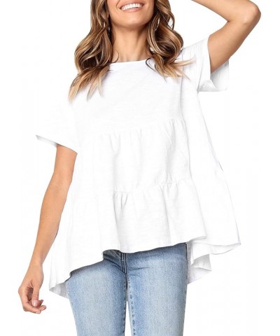 Womens Short Sleeve Casual Loose Blouse High Low Hem Ruffle Peplum T Shirt Tops White $13.91 Blouses