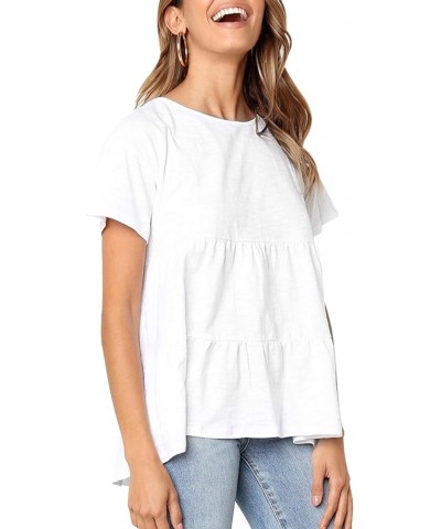 Womens Short Sleeve Casual Loose Blouse High Low Hem Ruffle Peplum T Shirt Tops White $13.91 Blouses