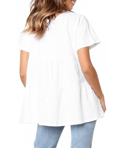 Womens Short Sleeve Casual Loose Blouse High Low Hem Ruffle Peplum T Shirt Tops White $13.91 Blouses